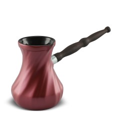 Keramikas kafijas turka katliņš turku kafijai cezva ibrik kafijas kanniņa "Twist" ar noņemamu koka rokturis, tilpums 400 ml, rozā zelta krāsa 